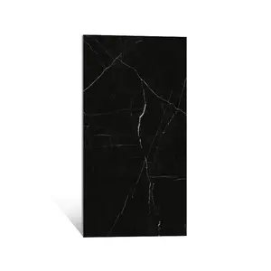 600x1200黒色大理石テクスチャソフトポリッシュ表面磁器タイル屋内床と壁磁器タイル