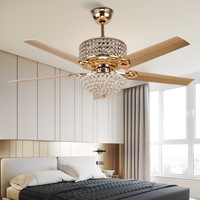 Ventilateur de plafond LED en cristal de 52 pouces, moteur DC, 6 vitesses, pales rétractables, télécommande, réversible, 5 pales