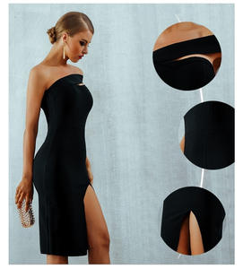 Hanyun nuovo arrivo vestiti donna tinta unita spacco corto elegante sera cena da ballo - Product Image 4