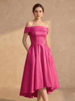 Robe de soirée pour femme, robe de mariée, robe de bal, robe formelle à épaules dénudées pour femme, robe de bal courte en satin coupe trapèze grande taille