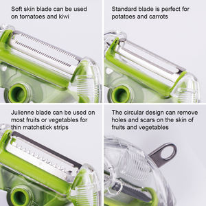 مقشرة خضروات وفواكه دوارة من الفولاذ المقاوم للصدأ بشكل دائري للمطبخ، مقشرة وقطاعة 3 في 1 للبطاطس والجزر والطماطم، الأكثر مبيعًا - Product Image 6