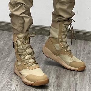 รองเท้าบูทตาข่ายหุ้มข้อสูงสีกากี น้ำหนักเบา ระบายอากาศได้ดี พื้นนุ่ม เหมาะสำหรับเดินป่าและทำกิจกรรมกลางแจ้ง ส้นเตี้ย ร้อยเชือกด้านหน้า - Product Image 2