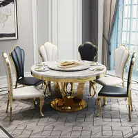 Runder Esstisch aus goldenem Edelstahl mit Marmorplatte für moderne Esszimmer möbel