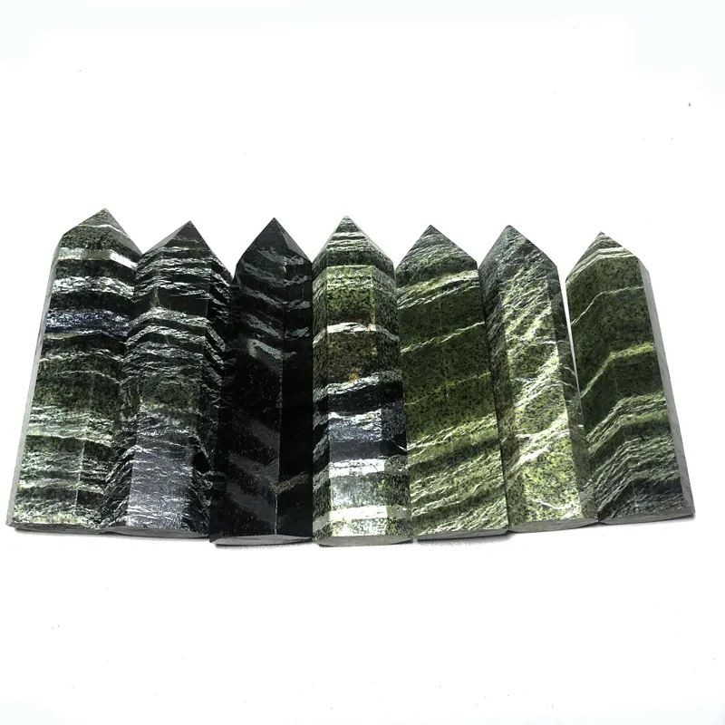 Toptan şifa kristal taşlar doğal yeşil şerit Jasper taş kulesi dekorasyon