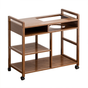 Chariot de service en bois massif avec 4 roulettes pivotantes, multifonctionnel pour restaurants, salons de thé et hôtels - Product Image 5