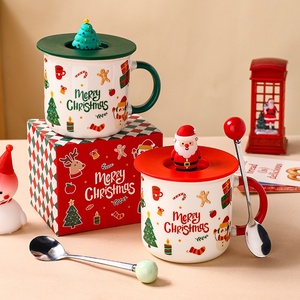 Mug en porcelaine écologique personnalisable avec couvercle, motif de Noël mignon, idéal pour les cadeaux d'entreprise lors d'événements d'ouverture - Product Image 1
