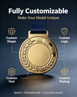Médaille en métal 3D en alliage de zinc gravée avec logo personnalisé de la marque YY pour les compétitions sportives, les courses et les récompenses