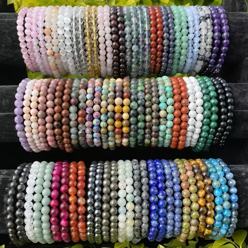 Pulsera de Yoga para hombre y mujer, brazalete elástico ajustable con cuentas redondas de 8mm de cristal curativo de piedras preciosas naturales, venta al por mayor