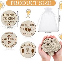 Runde Holz-Getränkechips im Großpack, Gratis-Getränketickets, Organza-Beutel, Personalisierte Neuartige Gastgeschenke für Partys