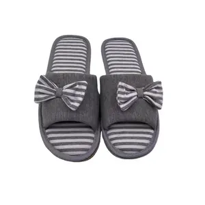 Best selling cheap wholesale soft cozy house slippers with 3D bow for Women