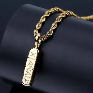 Модный кулон в стиле хип-хоп золотого и серебряного цвета в виде таблетки X-anax для женщин и мужчин, ожерелье с надписью, веревочная цепочка, ювелирные изделия в подарок