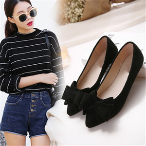 Primavera y otoño, nuevos zapatos puntiagudos de boca baja para mujer, zapatos individuales de tacón plano con lazo plano, zapatos de cucharón de calabaza - Product Image 4