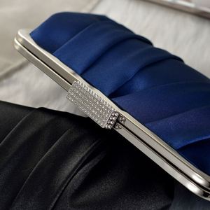 Luxury Royal Blue <b>Clip</b> Clutch Purses Ladies Pleated Satin Evening Bag Solid Color Simple Design Women's Clutch Bag - Product Image 6