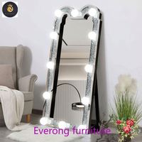 Miroir de courtoisie hollywoodien en diamant écrasé, miroir pleine longueur avec lumières LED