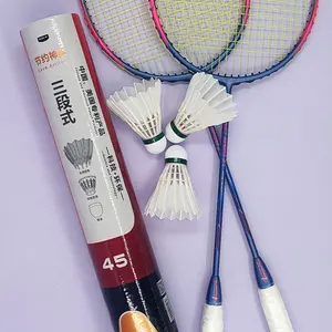 Set raket dan Kok bulutangkis, bulu serat karbon grosir raket Badminton dengan 3 dalam 1 Kok bulutangkis hibrida