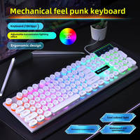 T-WOLF T11 Gaming Wired Keyboard 104 Keys Retro-round Keycaps Gaming LED Keyboard Punk Style Mechanical Feeling Keyboard