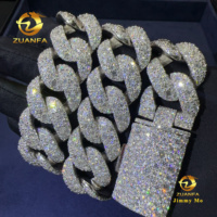 Nouveautés Chaîne cubaine 24 mm en argent massif 925 avec sertissage à griffes, entièrement pavée de moissanite multi-formes, certifiée GRA, style bijoux de rappeur