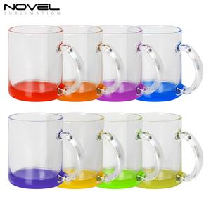 Vente en gros de tasses à poignée en verre transparent de haute qualité 11OZ avec fond coloré, mug en verre vierge pour sublimation DIY - Product Image 1