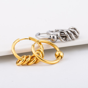 Pendientes de aro de acero inoxidable, diseño geométrico dorado y plateado, para fiesta, joyería de moda unisex - Product Image 1