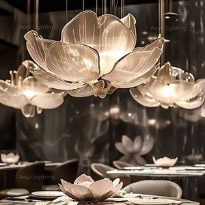 Customized Chinese Style Lotus Pendant <b>Lights</b> Staircase Restaurant Design Engineering Lighting Fixtures for Villas <b>Tea</b> - Product Image 5