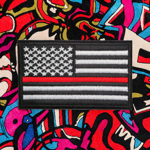 Parche Bordado de la Bandera Americana con Línea Roja Delgada, Aplicación Termoadhesiva de Apoyo a Bomberos, Insignia Táctica, Venta al por Mayor, Ropa Personalizada - Product Image 3