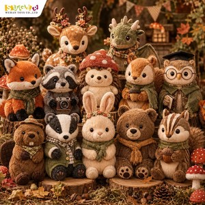 ตุ๊กตา OEM ชุดป่าไม้ฤดูใบไม้ร่วง ชุดกวาง จิ้งจอก เม่น กระรอก <span class=keywords><strong>นก</strong></span>ฮูก พร้อมผ้าพันคอ - Product Image 1