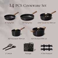 Ensemble de casseroles en aluminium durable de 14 pièces, antiadhésif, non toxique, sans PFOA et PFOS, design moderne, compatible induction, passe au lave-vaisselle