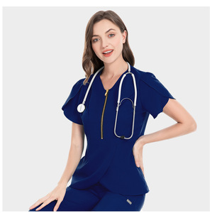 Unisex Nursing Scrubs Sets Fashionable Stretch Short Sleeve Multiple Pockets <b>Nurse</b> Uniform Hospital Beauty Salon Staff - Product Image 3