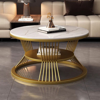 Ensemble de 2 tables basses décoratives modernes, base en métal doré, plateau en pierre frittée, meubles de salon, écologiques, montage facile