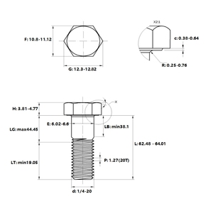 Vis à tête hexagonale LeGood, acier au carbone, oxyde noir, zingué, 1/4-20, avec rondelles plates à ressort et écrou hexagonal - Product Image 2