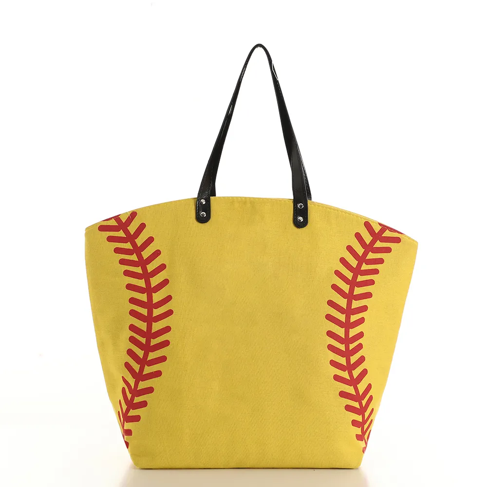 Sac à bandoulière en toile personnalisé de grande capacité Sacs à provisions imprimés de softball de sport Grand sac fourre-tout de baseball pour femmes