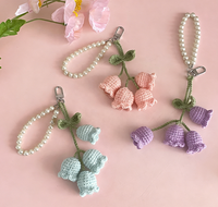 Porte-clés au crochet avec perles, pendentifs fleur d'orchidée et clochette, joli pendentif au crochet pour voiture, sac à main, cartable, porte-clés