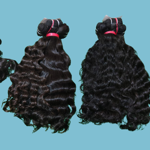 Paquets de cheveux ondulés indiens bruts | 100% Extensions de cheveux humains du temple alignés sur les cuticules non traités - Product Image 1