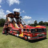 Château Gonflable Thème Camion de Pompiers avec Toboggan – Offre Spéciale pour Location d'Équipements de Fête pour Enfants et Adultes