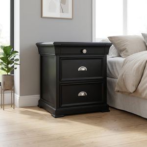 Versatile 3-<b>Drawer</b> Nightstand – Durable Radiata Wood & MDF Bedside <b>Cabinet</b> with <b>Metal</b> Handles for Bedrooms, Apartments & Hotels - Product Image 6