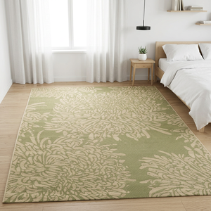 Alfombra Moderna de Lana/Algodón Tejida a Mano con Diseño Floral, Rectangular, Verde Beige, Tejido Plano, Antideslizante, Ecológica, para Oración, Barra de Ejercicios - Product Image 3
