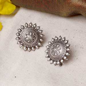 Silver Oxidised Earrings Trendy <b>Brass</b> <b>Jewellery</b> Set for Casual and Office Wear Inspired from India - Product Image 2