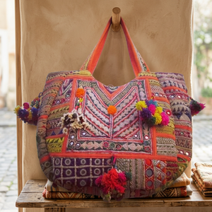 Bolso Tote de PVC con Borlas y Bordado Bohemio Banjara Vintage Indio para Mujer, Venta al Por Mayor - Product Image 6