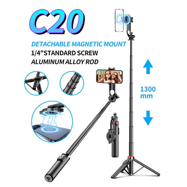 1.3M Aluminum Alloy Magnetic Selfie Stick Tripod 360° Horizontal Vertical Shooting Phone Selfie Stick Tripod for Video