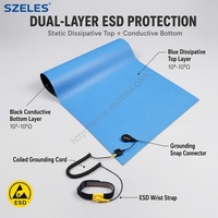 ESDELES 60X120CM Biru ESD Anti-Statik 2-Lapisan Ketebalan 2-5mm Alas Kerja Tahan Panas untuk Komputer