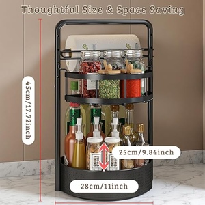 Plateau tournant à 2 niveaux Lazy Susan en fer durable, organiseur d'épices rotatif avec porte-serviettes en papier pour comptoir de cuisine - Product Image 4