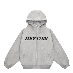 卸売り400gsmフリースフルダブルジップドローストリングOemジッパーHoddieブラックジップアップパーカーメンズレディースパーカー & スウェットシャツ - Product Image 4