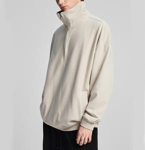 Sudadera de Estilo Urbano Vintage, Media <span class=keywords><strong>Cremallera</strong></span>, Color Sólido, Felpa Francesa de Algodón, Cuello Alto, Hombros Caídos, Talla Grande - Product Image 4