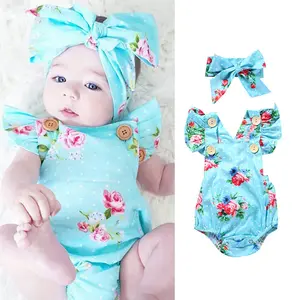 Baby Clothing Girl Newborn Baby Clothes Baby Romper with Headband Hot Sale Ruffled