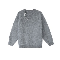 Pull d'hiver personnalisé avec logo, manches longues, tricot chaud, col rond, pull à manches longues pour femmes, pull à boutons irréguliers pour l'automne