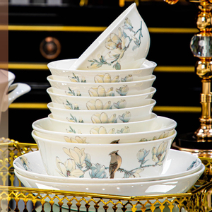 Vajilla de gama alta, cuenco y plato Jingdezhen, porcelana de hueso fino, juego de vajilla <span class=keywords><strong>chino</strong></span> con flores y pájaros, platos de cerámica - Product Image 4