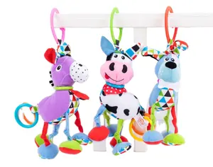Jollybaby ของเล่นเขย่าและกัดเล่นสำหรับเด็กทารก,ของเล่นมีเสียงมีเสียงสัตว์ผ้าพลั PL สีสันสดใส