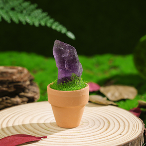 หินคริสตัลธรรมชาติแกะสลัก ต้นไม้กระถางขนาดเล็กแบบรักษ์โลก ฟลูออไรต์ ทัวร์มาลีน ไพไรต์ ซิทริน ของตกแต่งบ้านและโต๊ะทำงาน ของขวัญ - Product Image 1