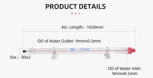 최고 제조업체 용리 2025 A6s 130W-160W 1662mm 직경 80mm Co2 레이저 튜브 조각기용 - Product Image 4