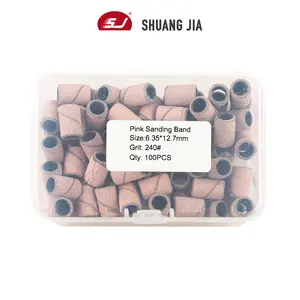 SHUANGJIA 100 pz/scatola Pink Nail Art Pedicure Tools bande abrasivi elettriche per punte da trapano per unghie